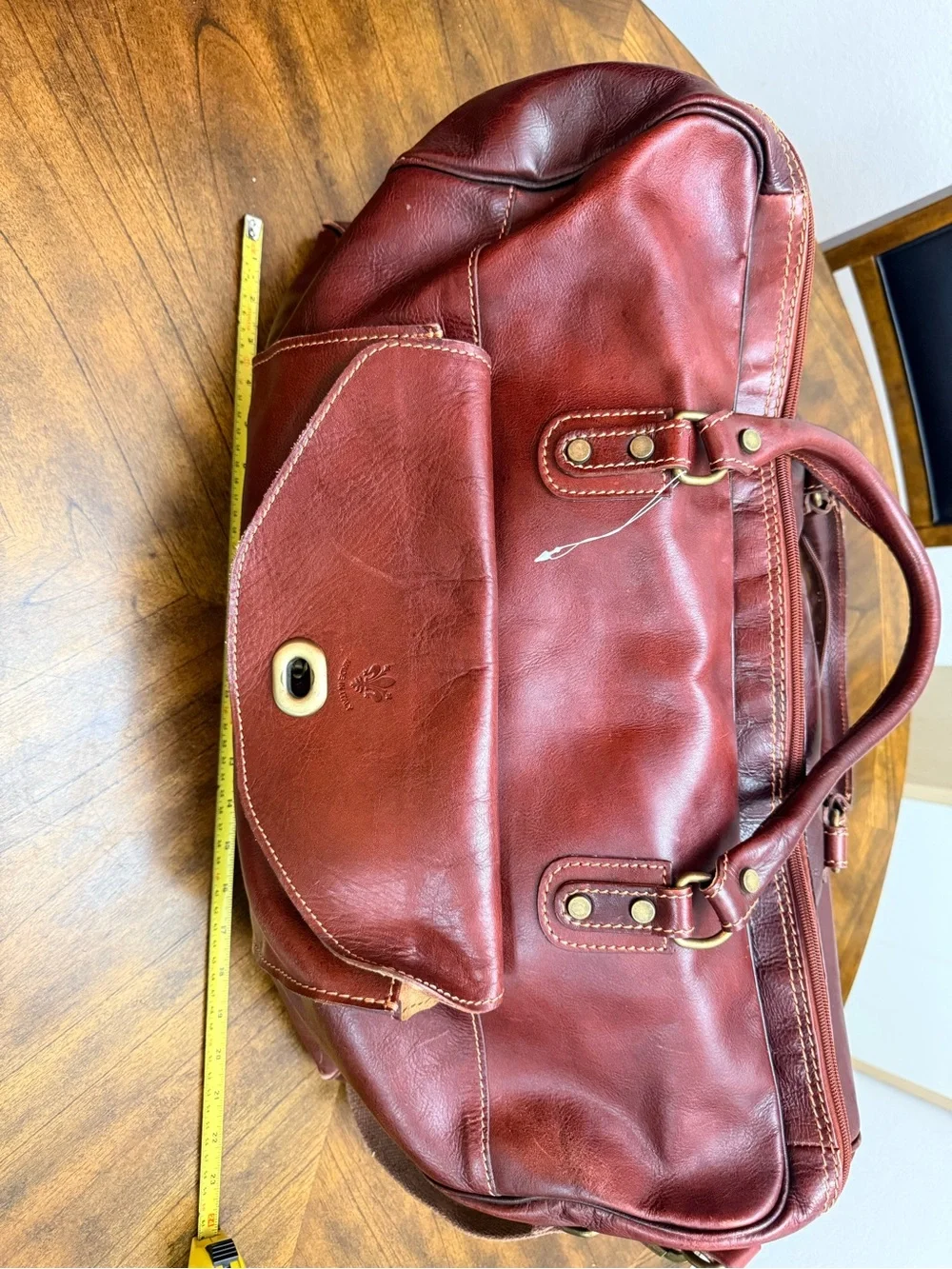Large 24” Italian Genuine Leather Duffle Weekender Bag Burgundy Handmade Italy